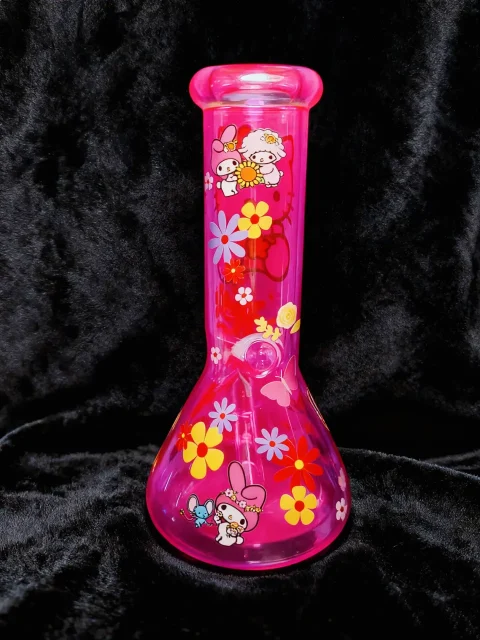 Hot Pink Iridescent Hello Kitty & Friends Glass Bong Hot Pink Iridescent Hello Kitty & Friends Glass Bong