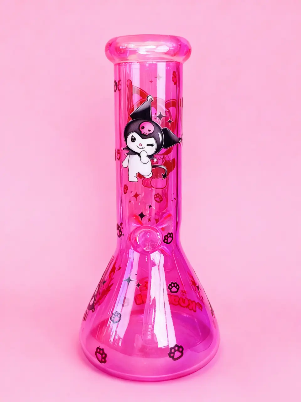 Neon Iridescent Pink Kuromi Beaker Glass Bong