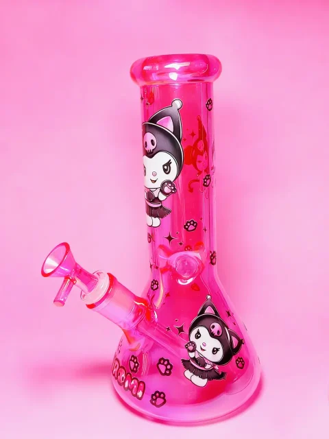 Neon Iridescent Pink Kuromi Beaker Glass Bong Neon Iridescent Pink Kuromi Beaker Glass Bong