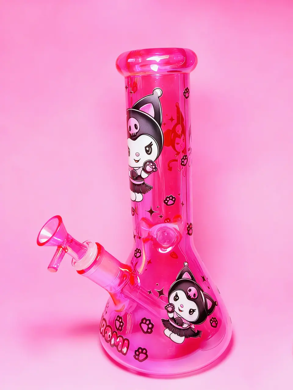 Neon Iridescent Pink Kuromi Beaker Glass Bong