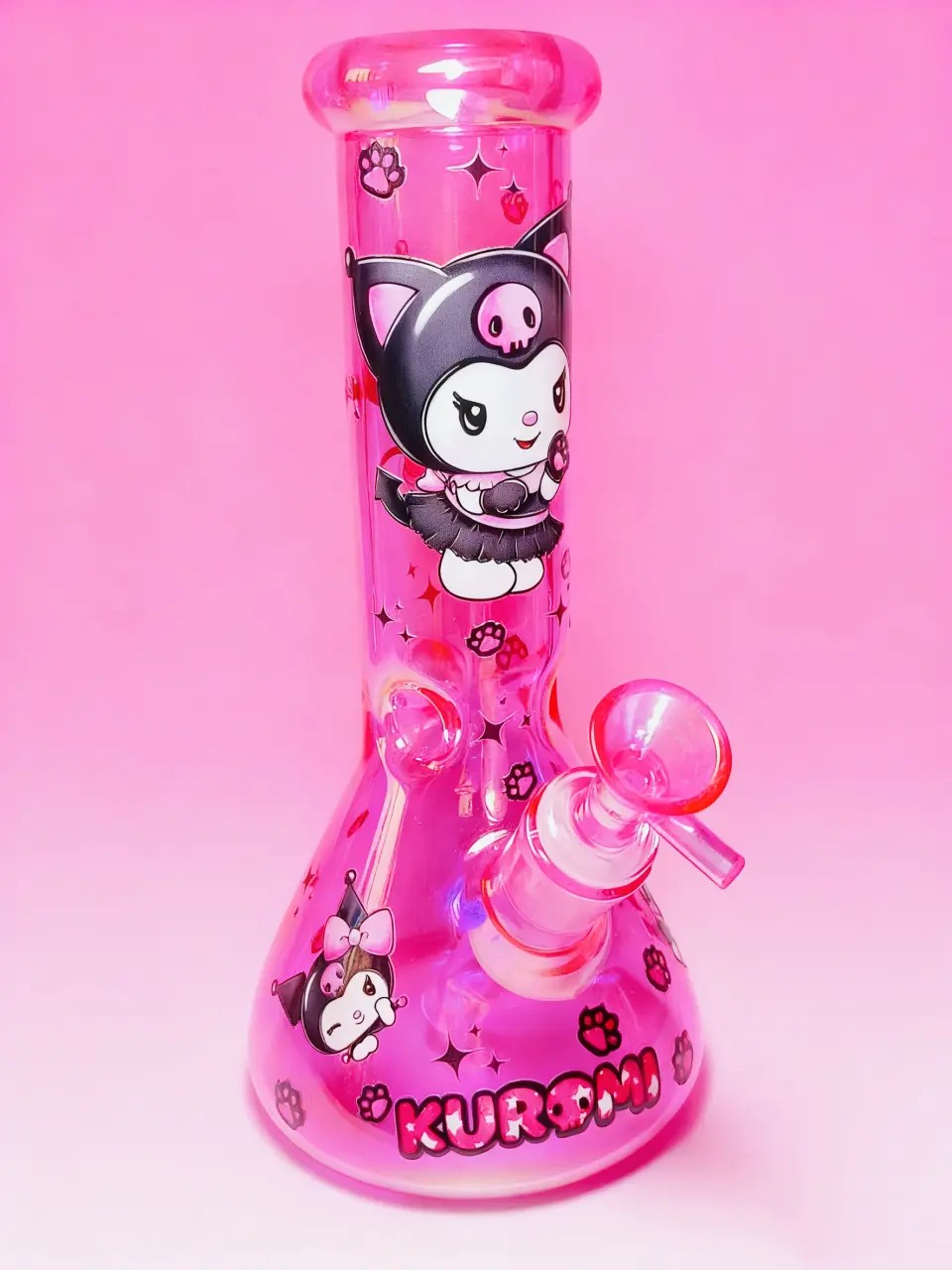 Neon Iridescent Pink Kuromi Beaker Glass Bong