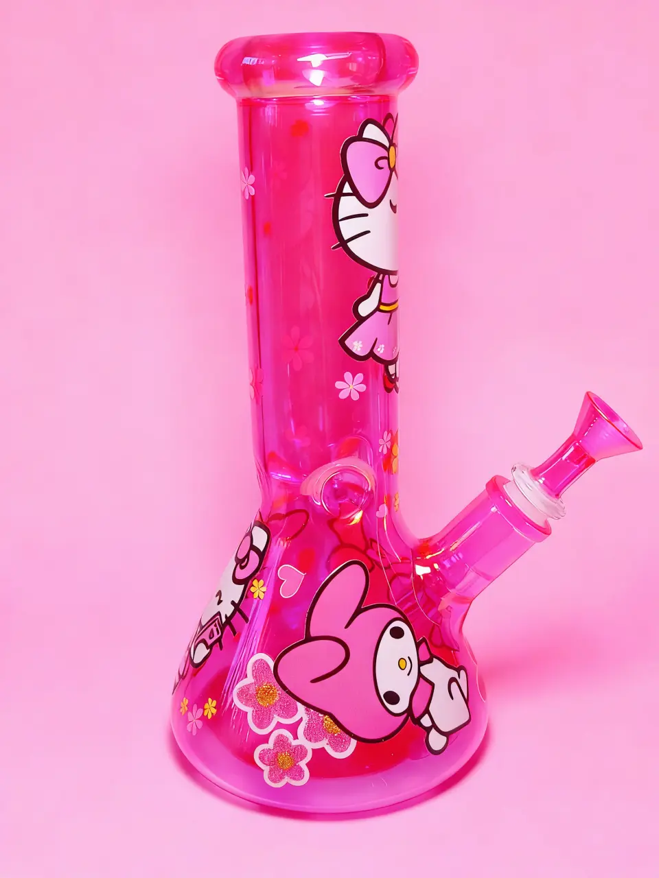Hello Kitty & My Melody Pink Blossom ridescent Beaker Bong – Cute Kawaii Pastel Design