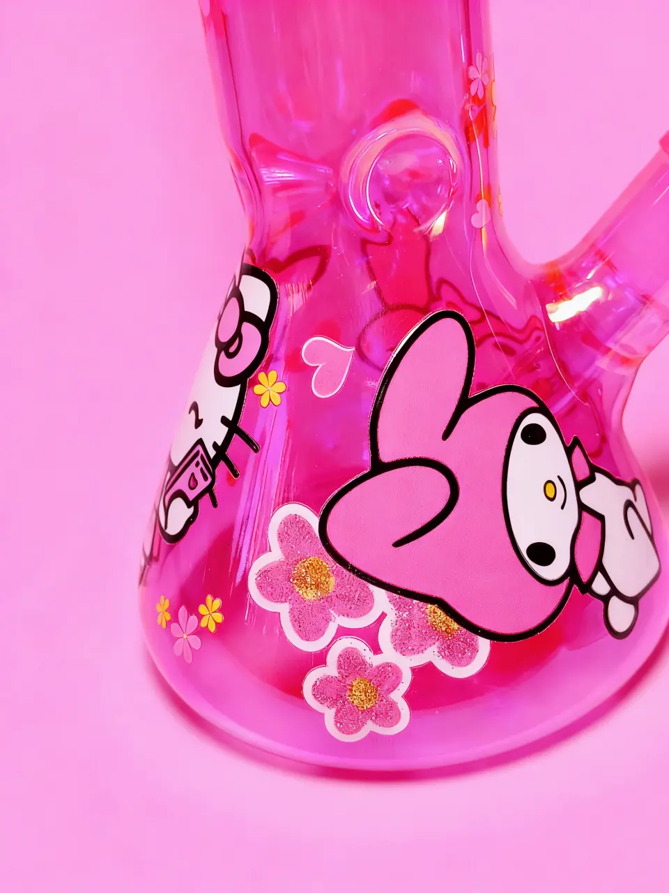 Hello Kitty & My Melody Pink Blossom ridescent Beaker Bong – Cute Kawaii Pastel Design