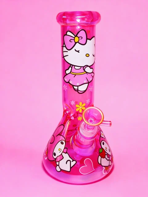 Hello Kitty & My Melody Pink Blossom ridescent Beaker Bong – Cute Kawaii Pastel Design