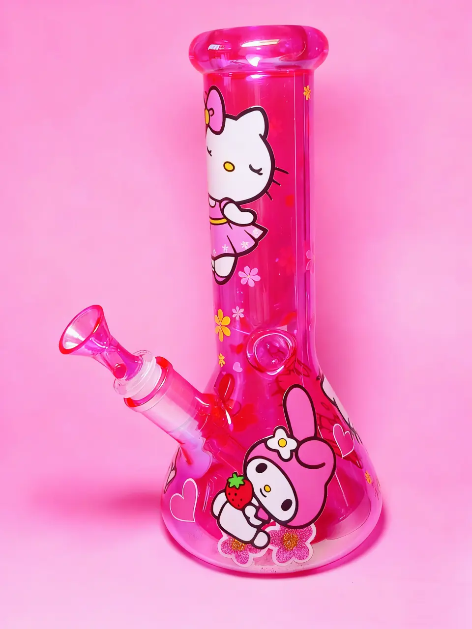 Hello Kitty & My Melody Pink Blossom ridescent Beaker Bong – Cute Kawaii Pastel Design