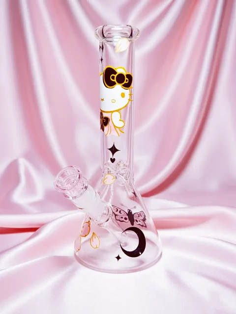 The Black & Gold Hello Kitty Beaker Glass Bong The Black & Gold Hello Kitty Beaker Glass Bong