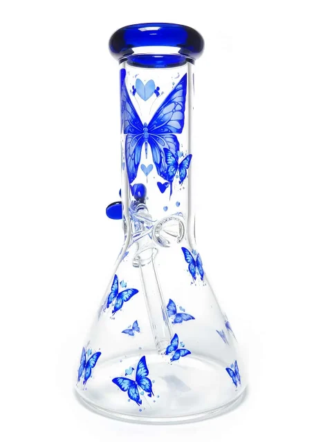 Aurora Butterfly Blue Beaker Glass Bong