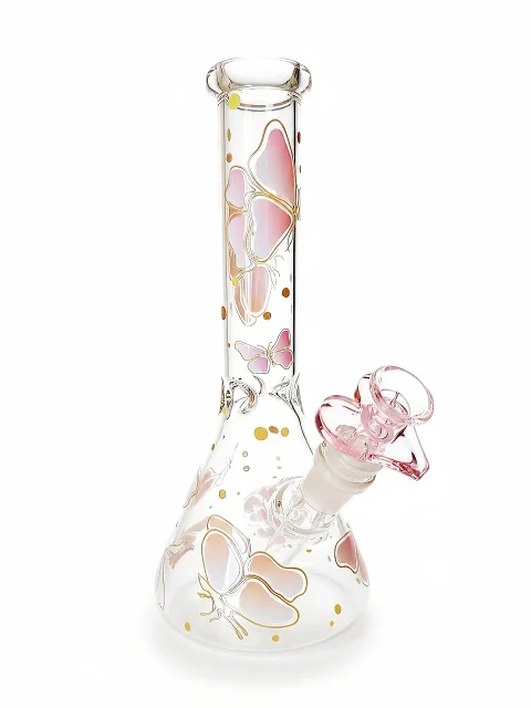 Butterfly Multi-Color Beaker Glass Bong