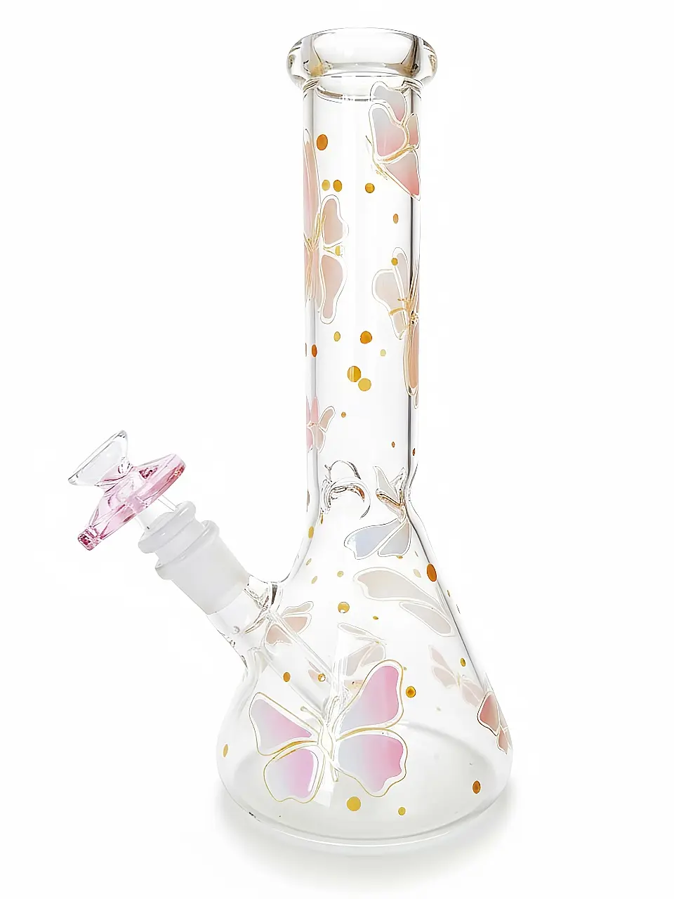 Butterfly Multi-Color Beaker Glass Bong
