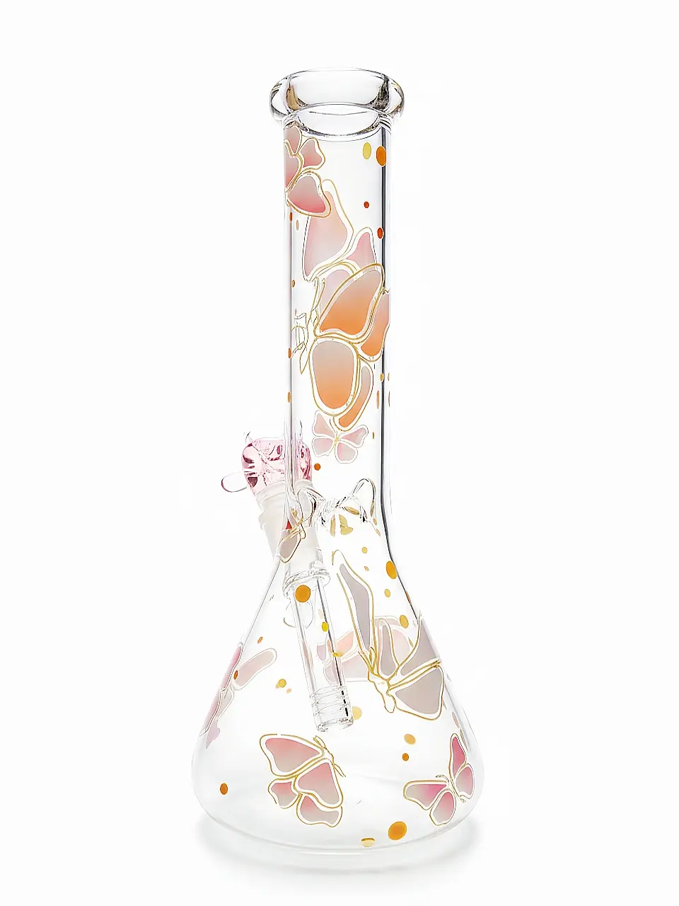 Butterfly Multi-Color Beaker Glass Bong