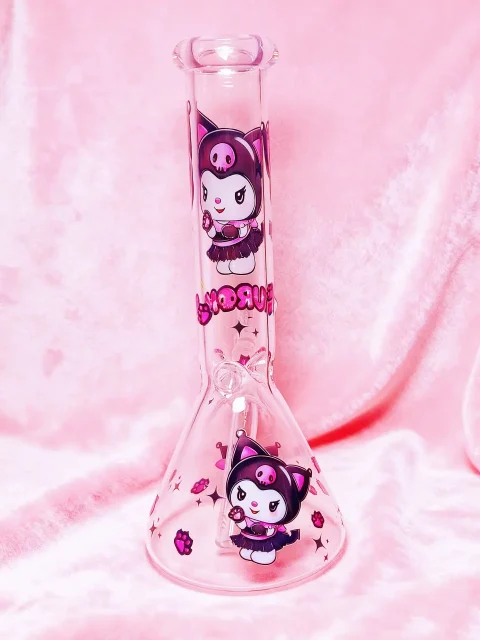 Mischievous Kuromi Pink & Black Beaker Glass Bong Mischievous Kuromi Pink & Black Beaker Glass Bong