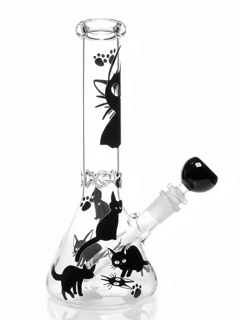 Midnight Black Cat Beaker Glass Bong