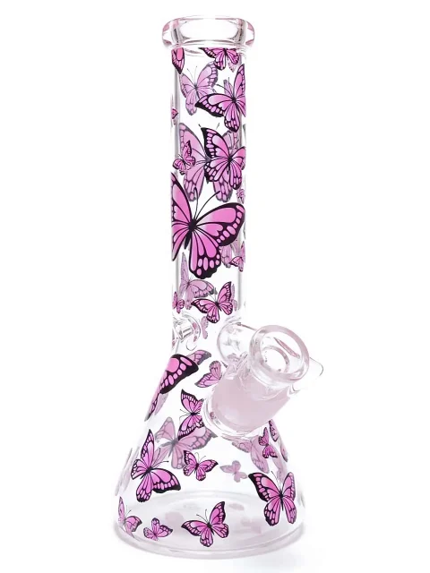 Pink Wing Butterfly Beaker Glass Bong