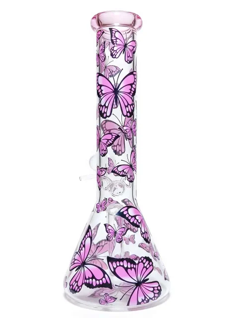 Pink Wing Butterfly Beaker Glass Bong