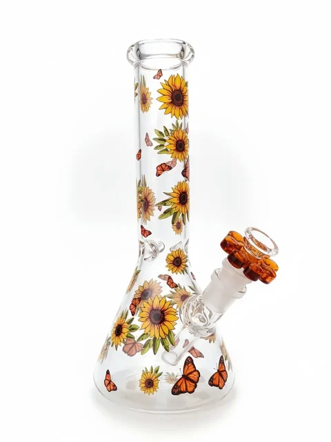 Sunflower & Butterfly Autumn Meadow Beaker Glass Bong