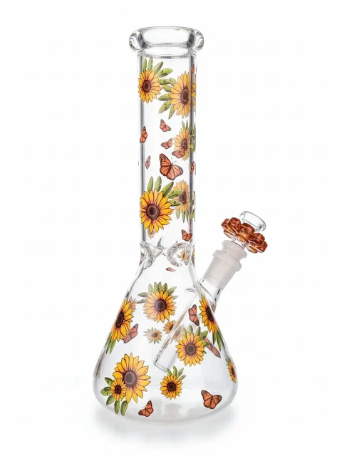 Sunflower & Butterfly Autumn Meadow Beaker Glass Bong