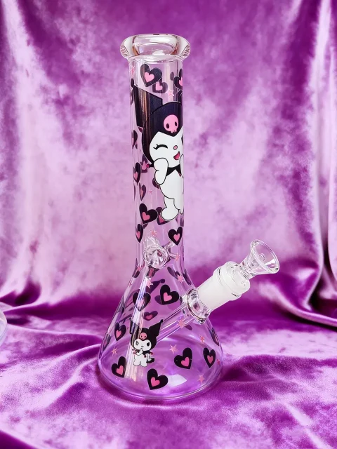 Kuromi Pink Heart Beaker Glass Bong Kuromi Pink Heart Beaker Glass Bong