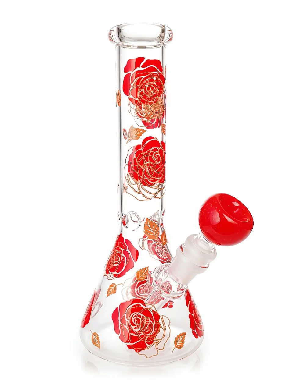 Red Rose Amber Leaves Beaker Glass Bong