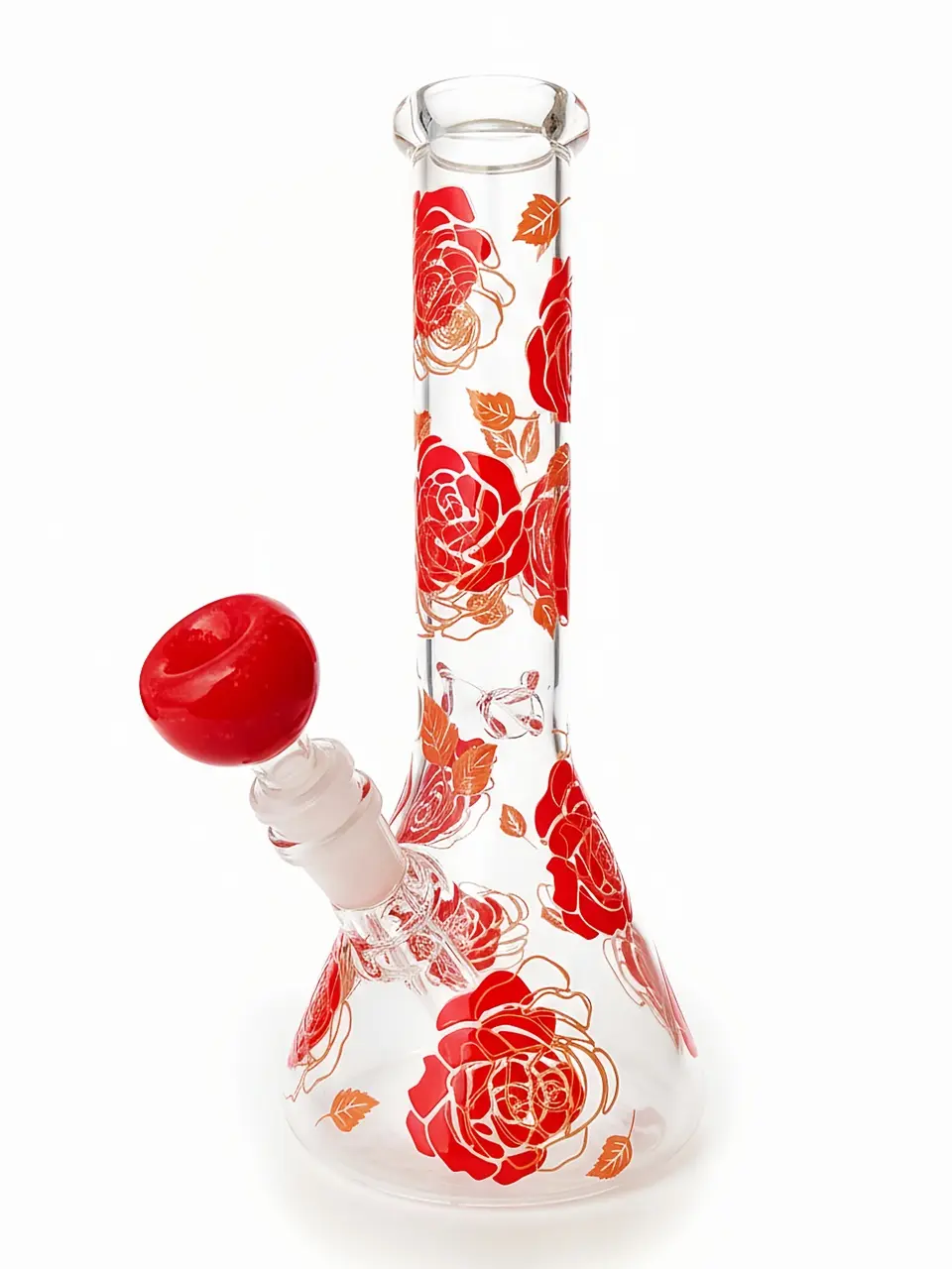 Red Rose Amber Leaves Beaker Glass Bong