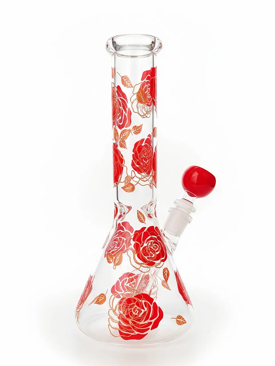 Red Rose Amber Leaves Beaker Glass Bong
