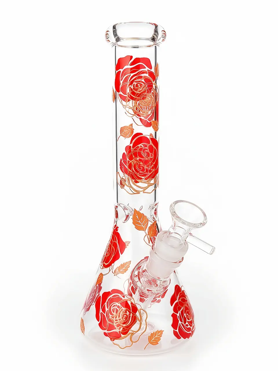 Red Rose Amber Leaves Beaker Glass Bong