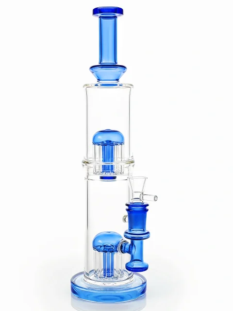 18-Inch Dual Tree Perc Straight Tube Bong | Blue