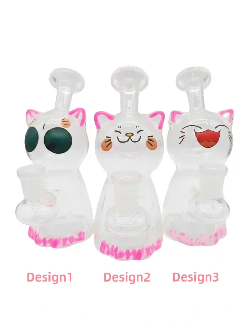 Hand-Painted Cat Expression Glass Bubbler Bong