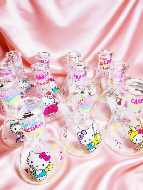Hello Kitty Zodiac Astrology Beaker Glass Bong