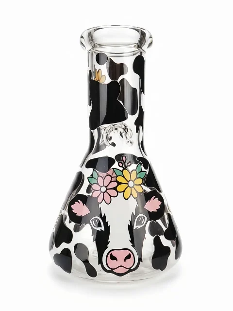 Flower Crown Cow Beaker Glass Bong