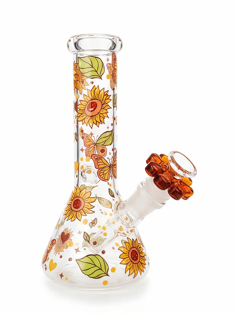 Sunflower & Butterfly Golden Beaker Glass Bong