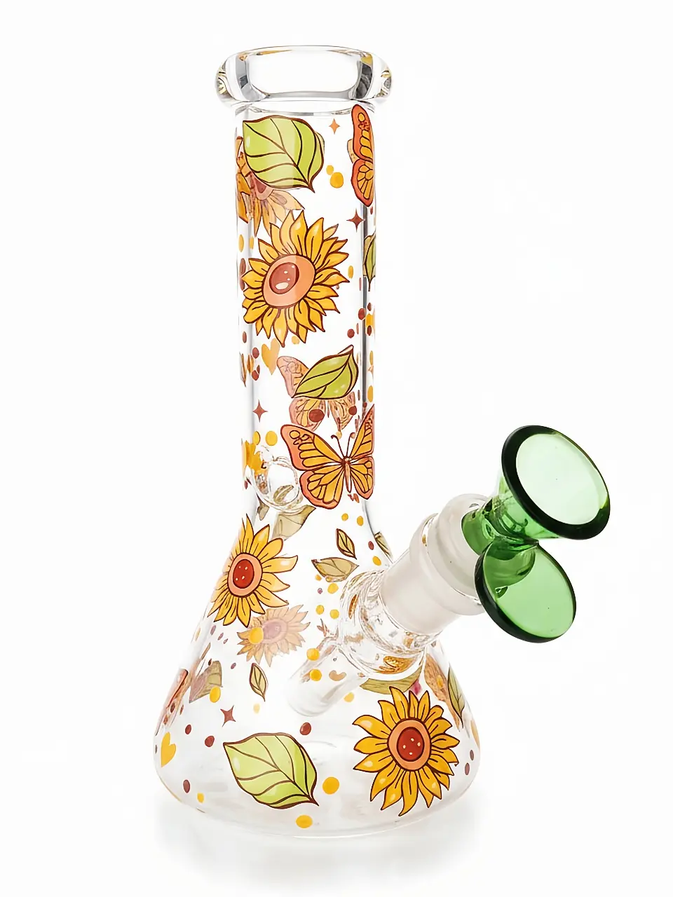 Sunflower & Butterfly Golden Beaker Glass Bong