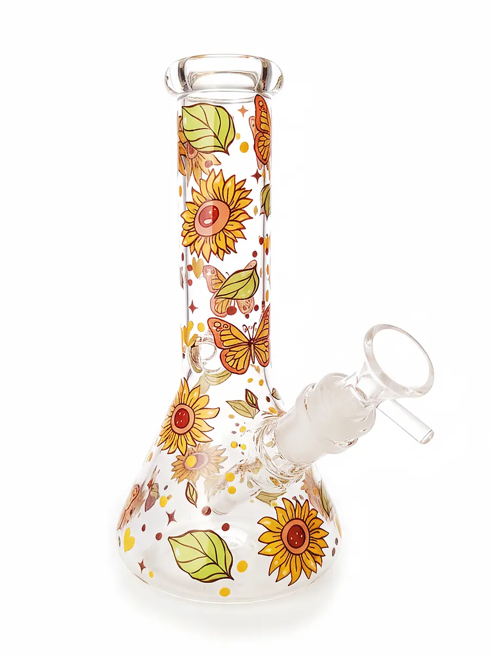 Sunflower & Butterfly Golden Beaker Glass Bong