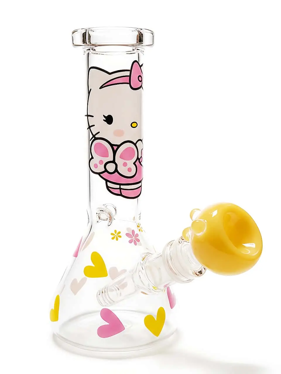Hello Kitty Pink Yellow Hearts Kawaii Beaker Bong