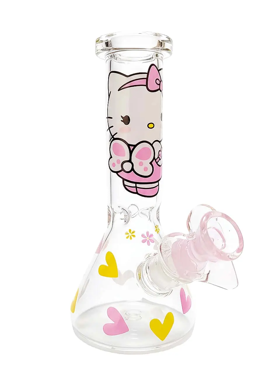 Hello Kitty Pink Yellow Hearts Kawaii Beaker Bong