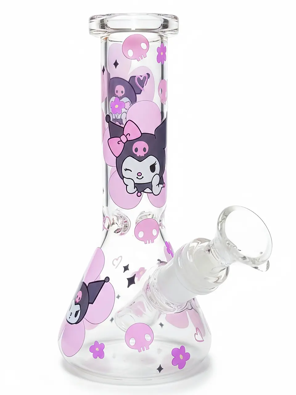 Cute Kuromi Pink Flowers Beaker Glass Bong
