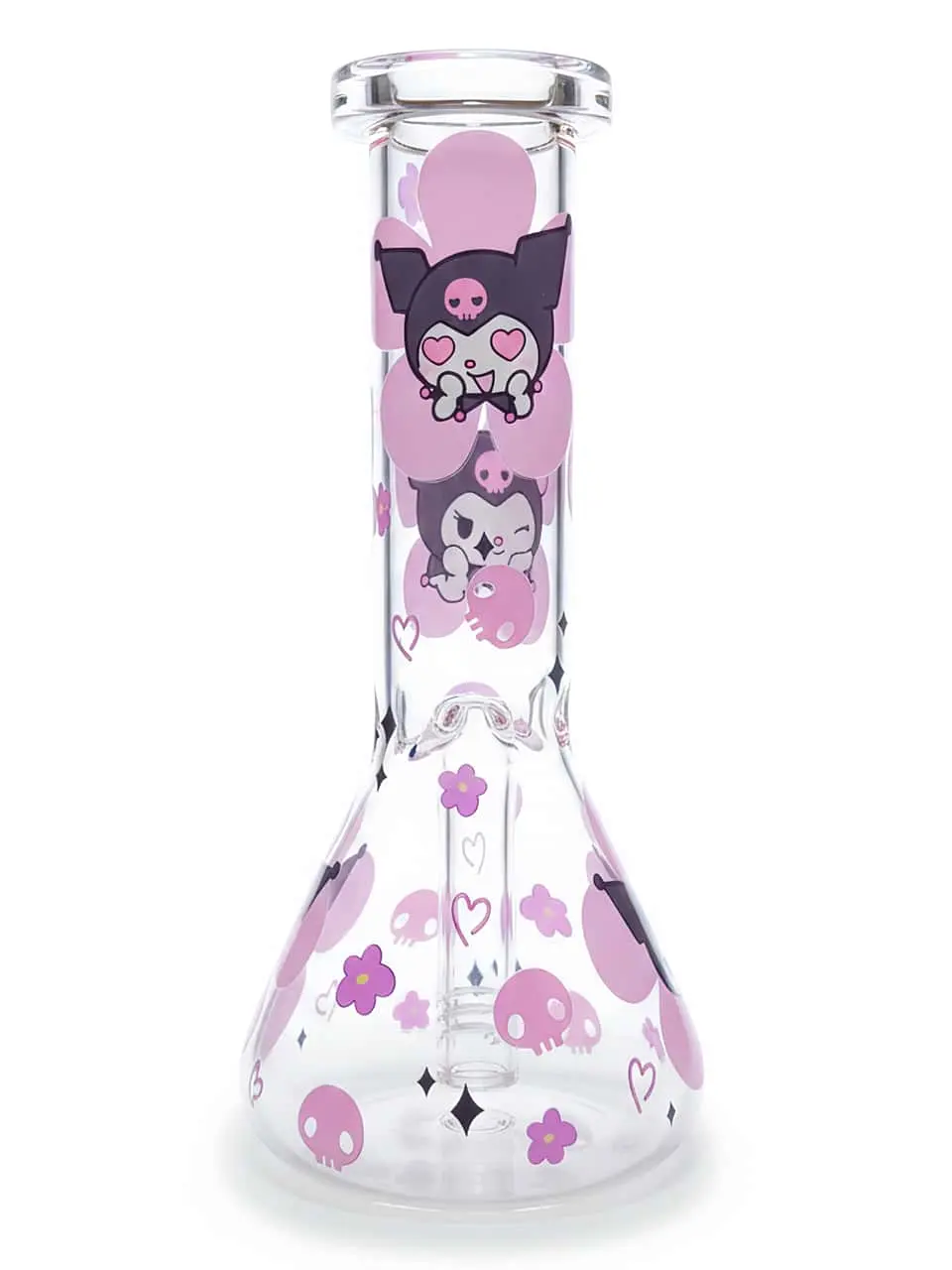 Cute Kuromi Pink Flowers Beaker Glass Bong