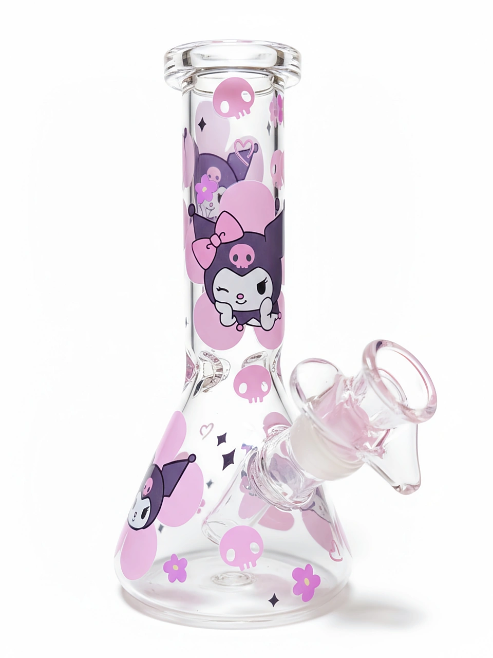 Cute Kuromi Pink Flowers Beaker Glass Bong