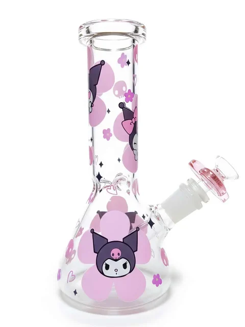 Cute Kuromi Pink Flowers Beaker Glass Bong