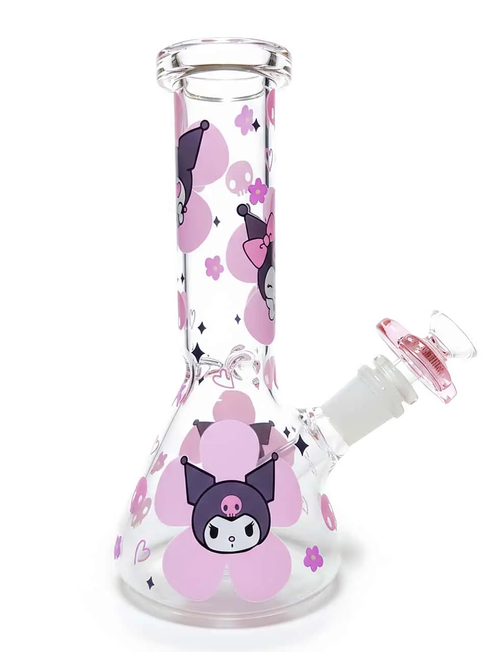 Cute Kuromi Pink Flowers Beaker Glass Bong