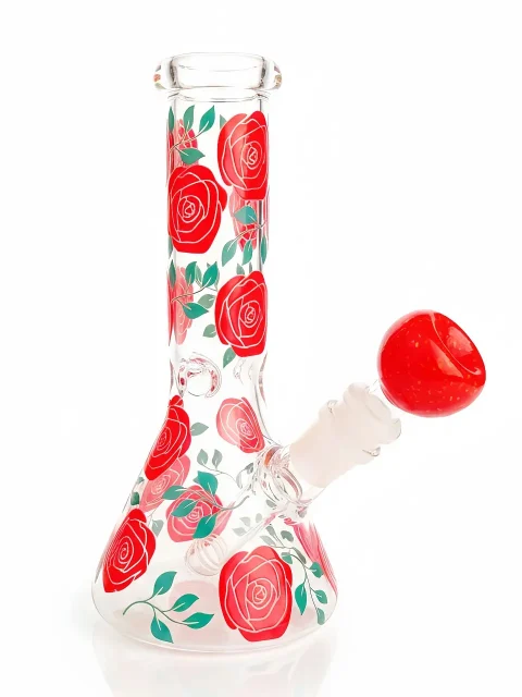 Romantic Red Rose Beaker Glass Bong