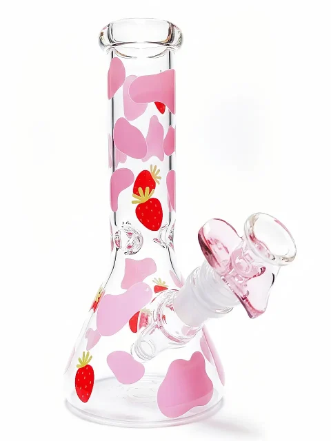 Strawberry Milk Cow Beaker Glass Bong