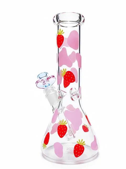 Strawberry Milk Cow Beaker Glass Bong Strawberry Milk Cow Beaker Glass Bong