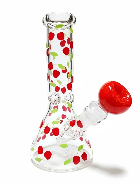 Twin Cherry Mini Beaker Glass Bong Twin Cherry Mini Beaker Glass Bong