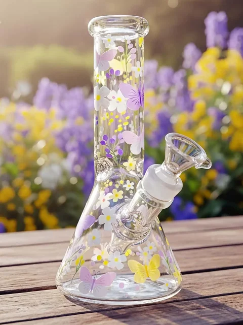 Daisy & Butterfly Beaker Glass Bong | Pastel Garden