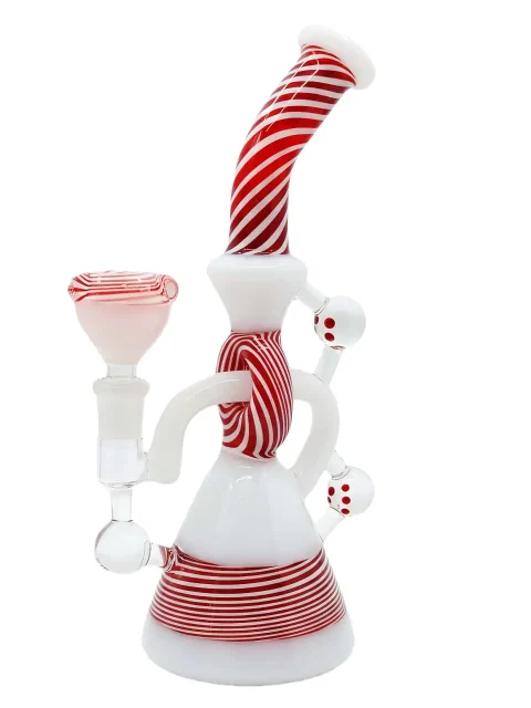 9-inch Red and White Wig-Wag Recycler Glass Bong