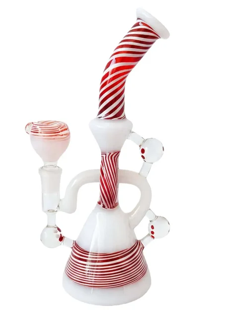 9-inch Red and White Wig-Wag Recycler Glass Bong 9-inch Red and White Wig-Wag Recycler Glass Bong