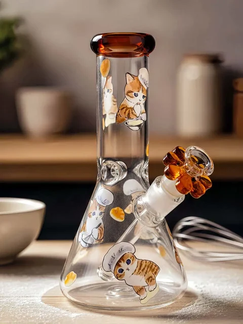 Culinary Cat Amber Beaker Glass Bong