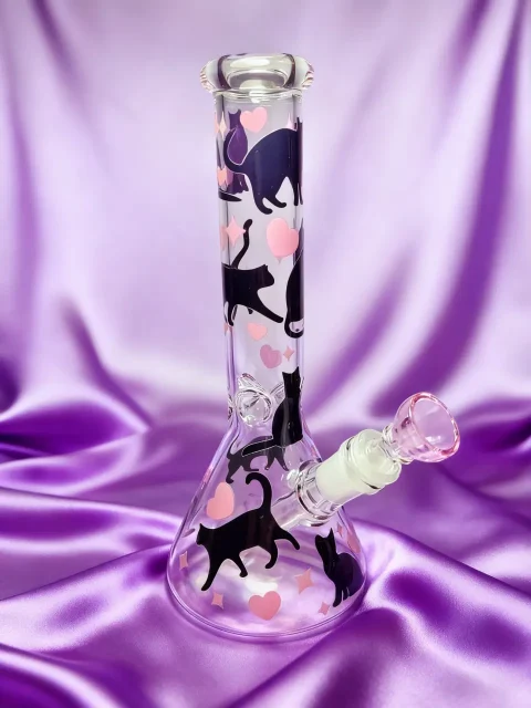 Black Cat & Heart Beaker Glass Bong