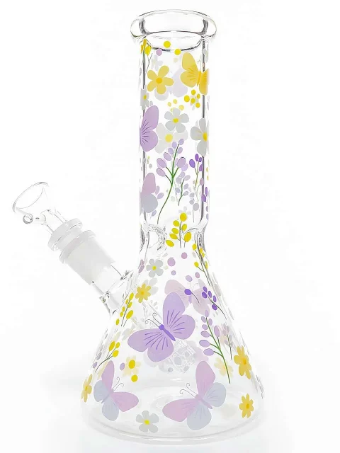 Daisy & Butterfly Beaker Glass Bong | Pastel Garden Daisy & Butterfly Beaker Glass Bong | Pastel Garden