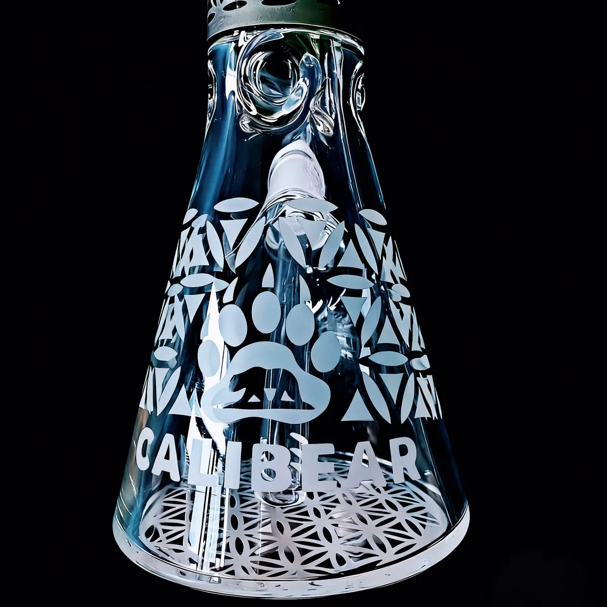 Seed of Life CaliBear Etched Thick Beaker Glass Bong
